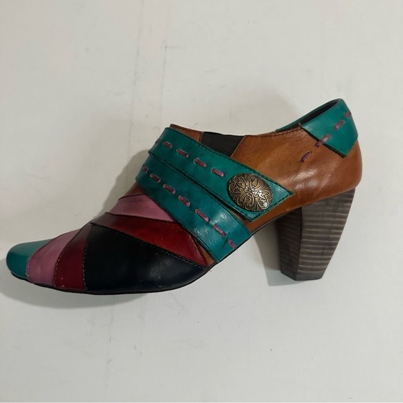 Elite by Corkys Multicolour Classic Leather Sawtooth Slip On Heels Booties Sz 11 - Picture 7 of 13